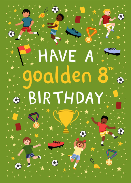 Cute Birthday Card - 8th Birthday - Football