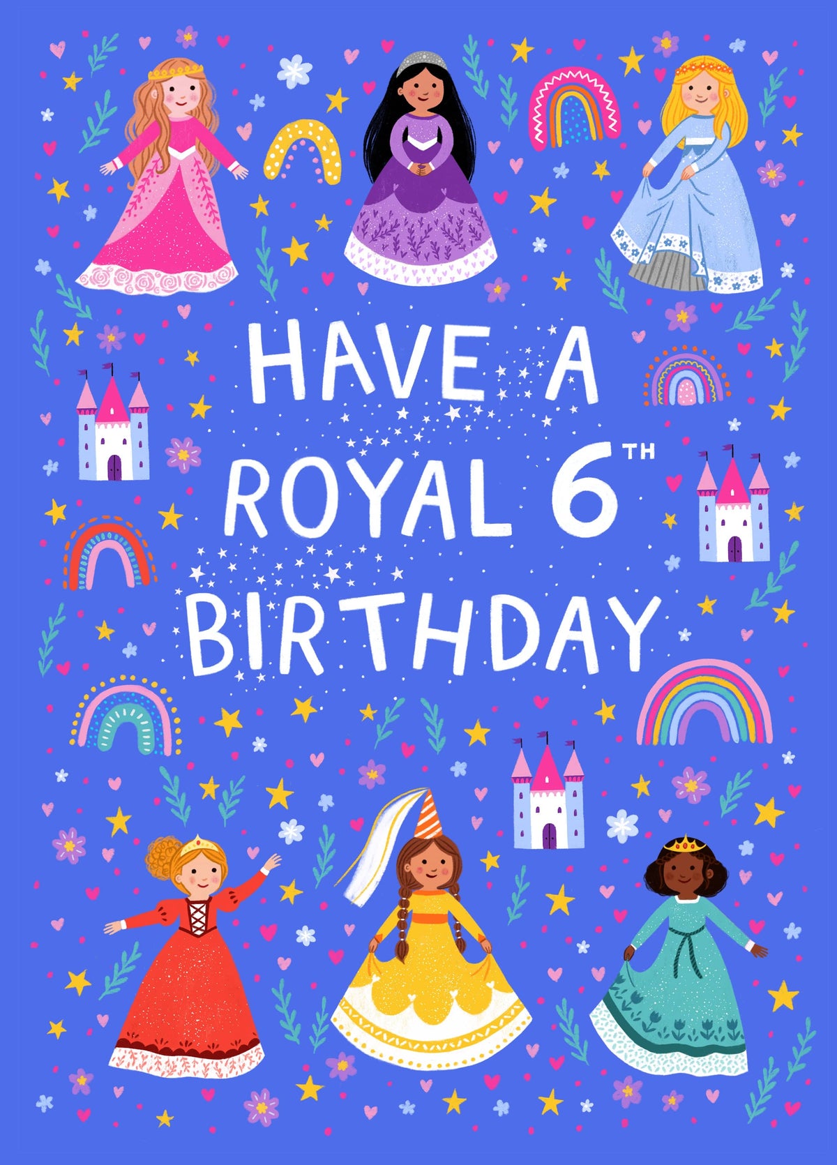 Cute 6th Birthday Card - For Her - Princesses
