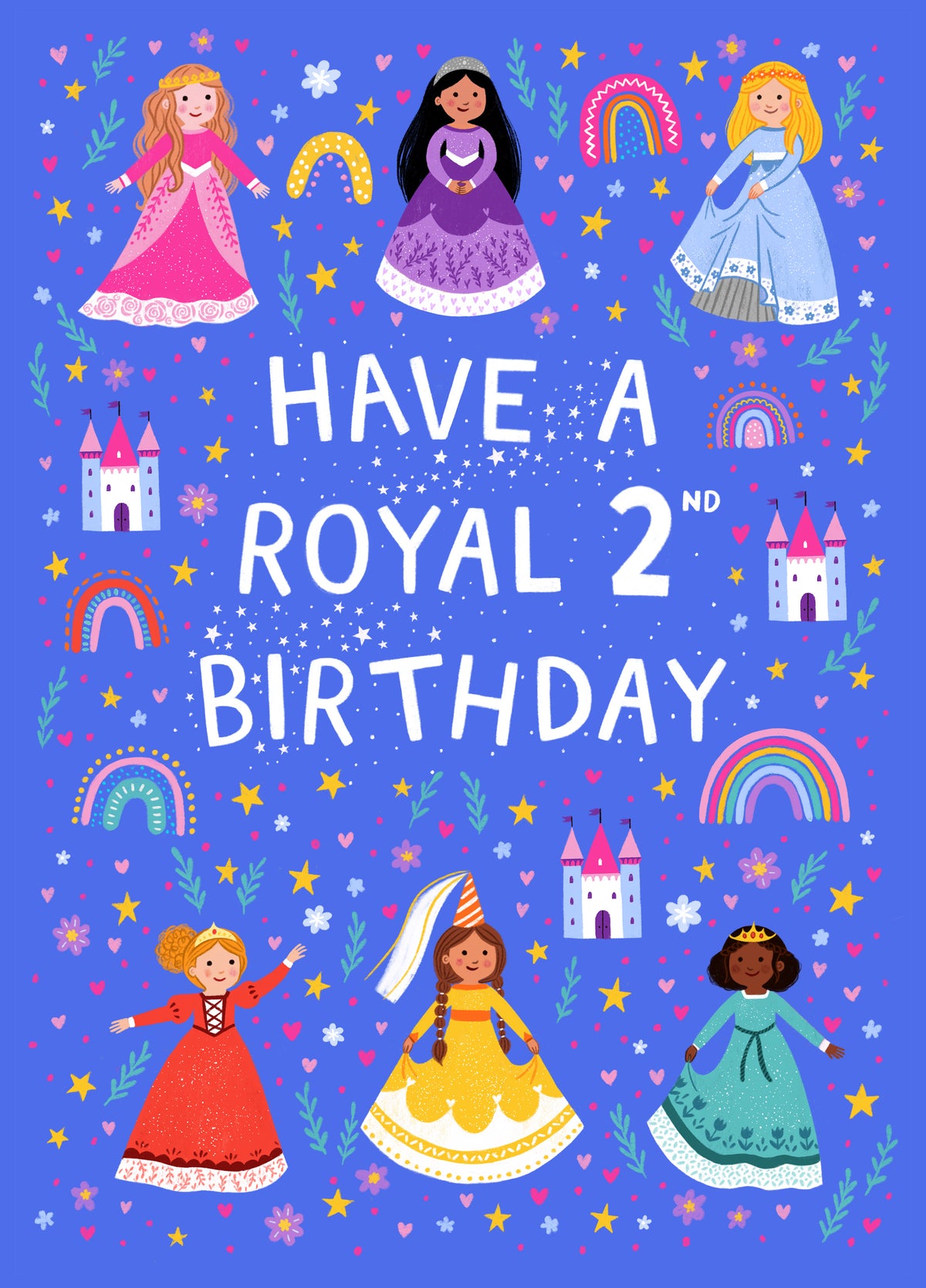 Cute 2nd Birthday Card - For Her - Princesses