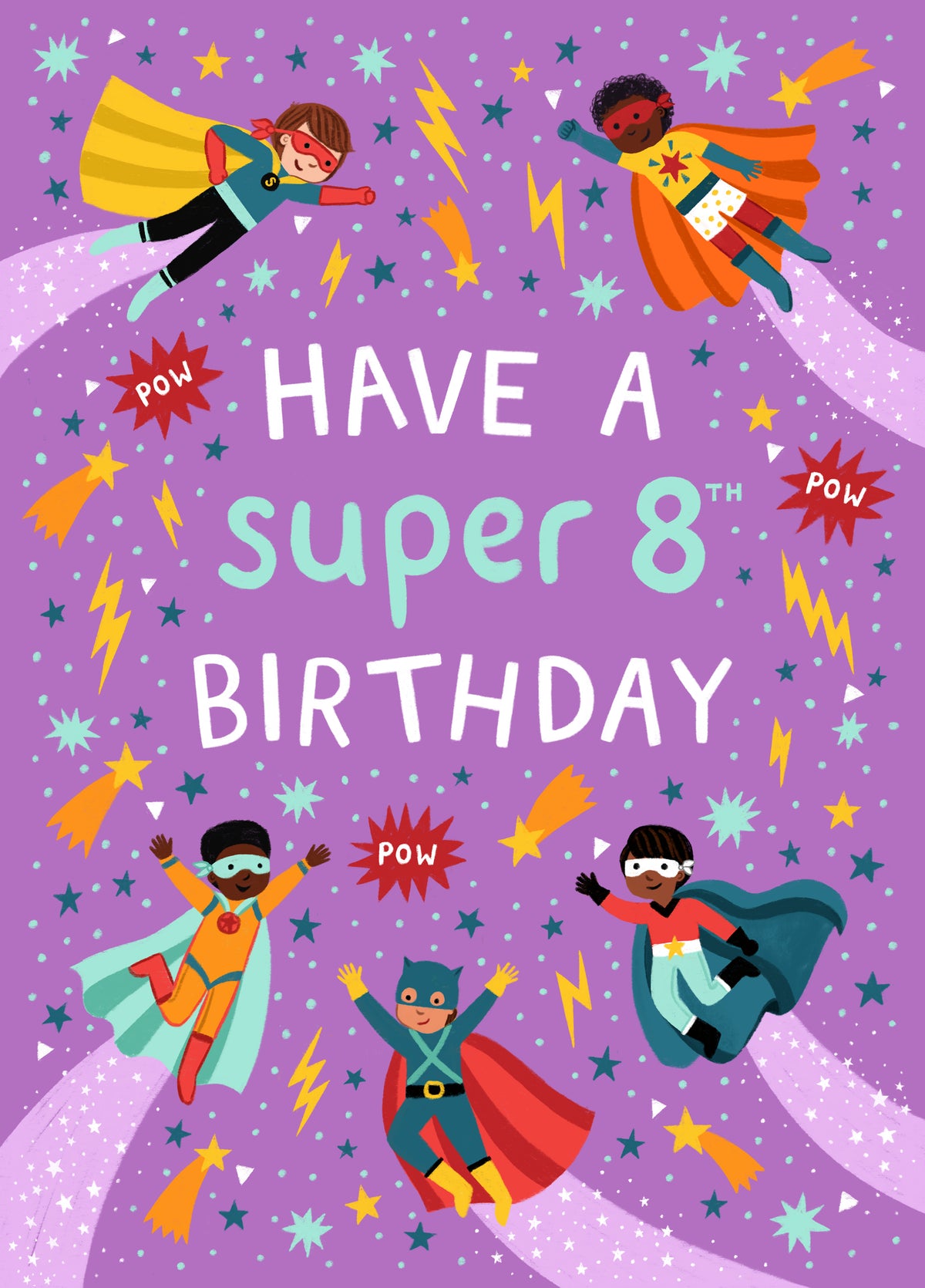Cute 8th Birthday Card - For Him - Superheroes