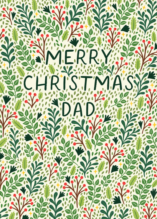 Classic Christmas Card - For Dad - Holly & Berries