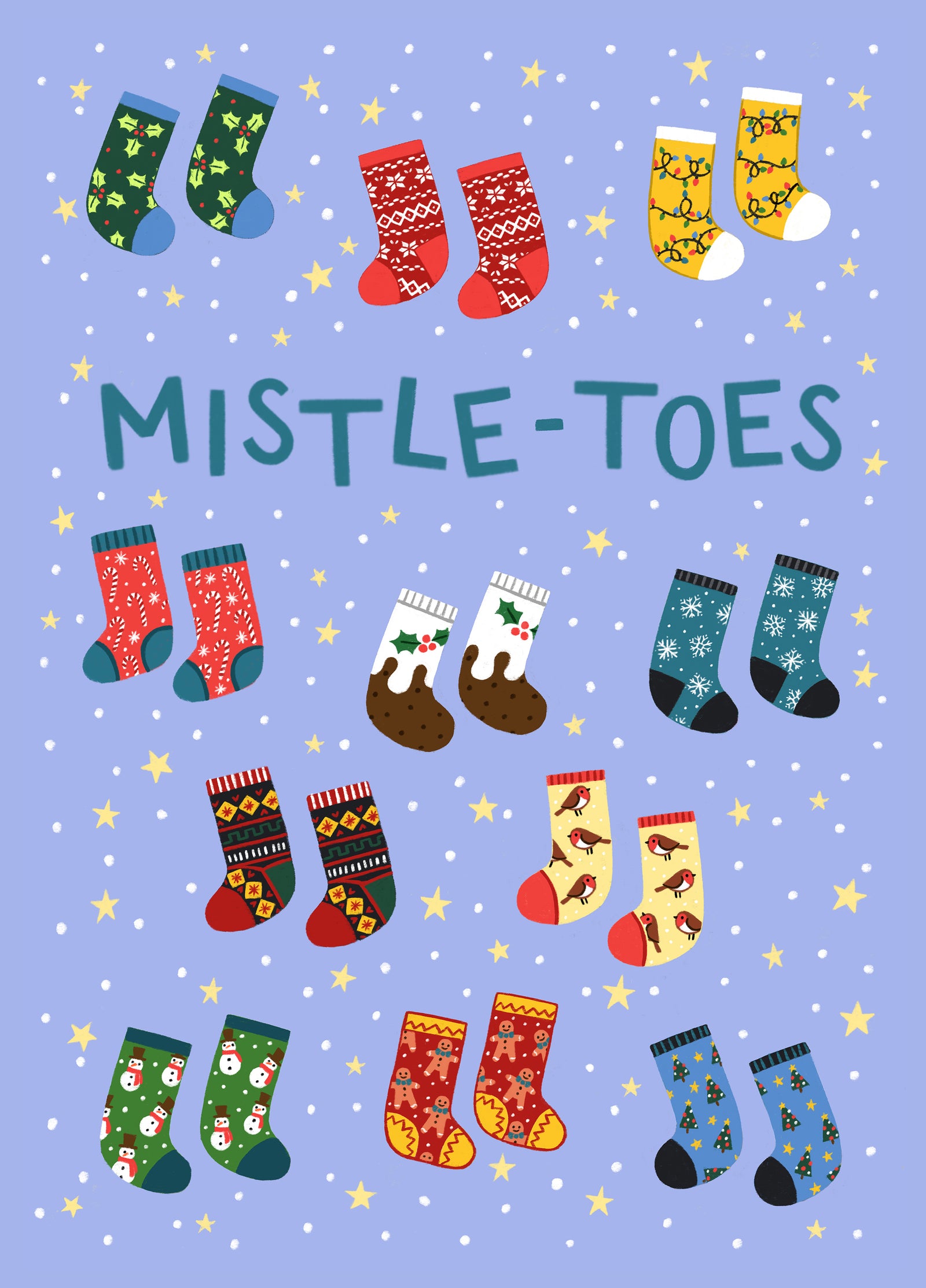 Cute Christmas Card - Mistle-Toes - Patterned Wooly Socks