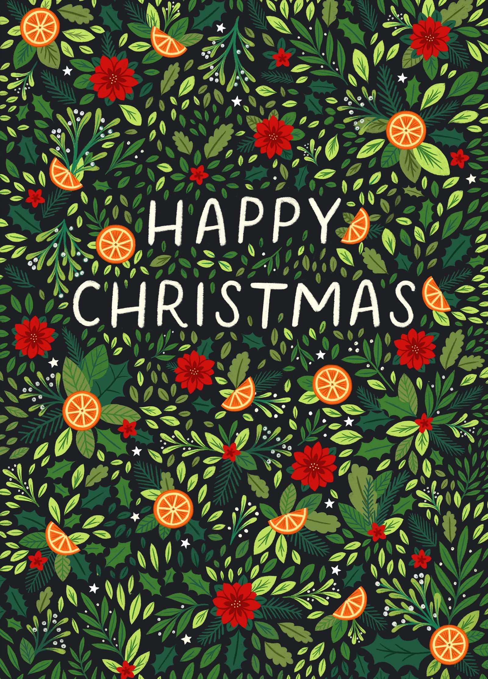 Classic Christmas Card - Holly - Poinsettias