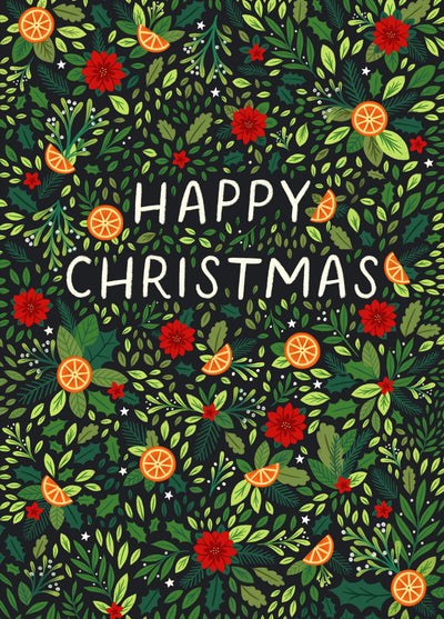 Classic Christmas Card - Holly - Poinsettias