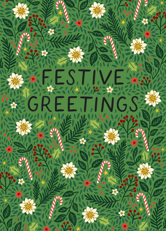 Classic Christmas/New Year Card - Festive Greetings - Candy Canes