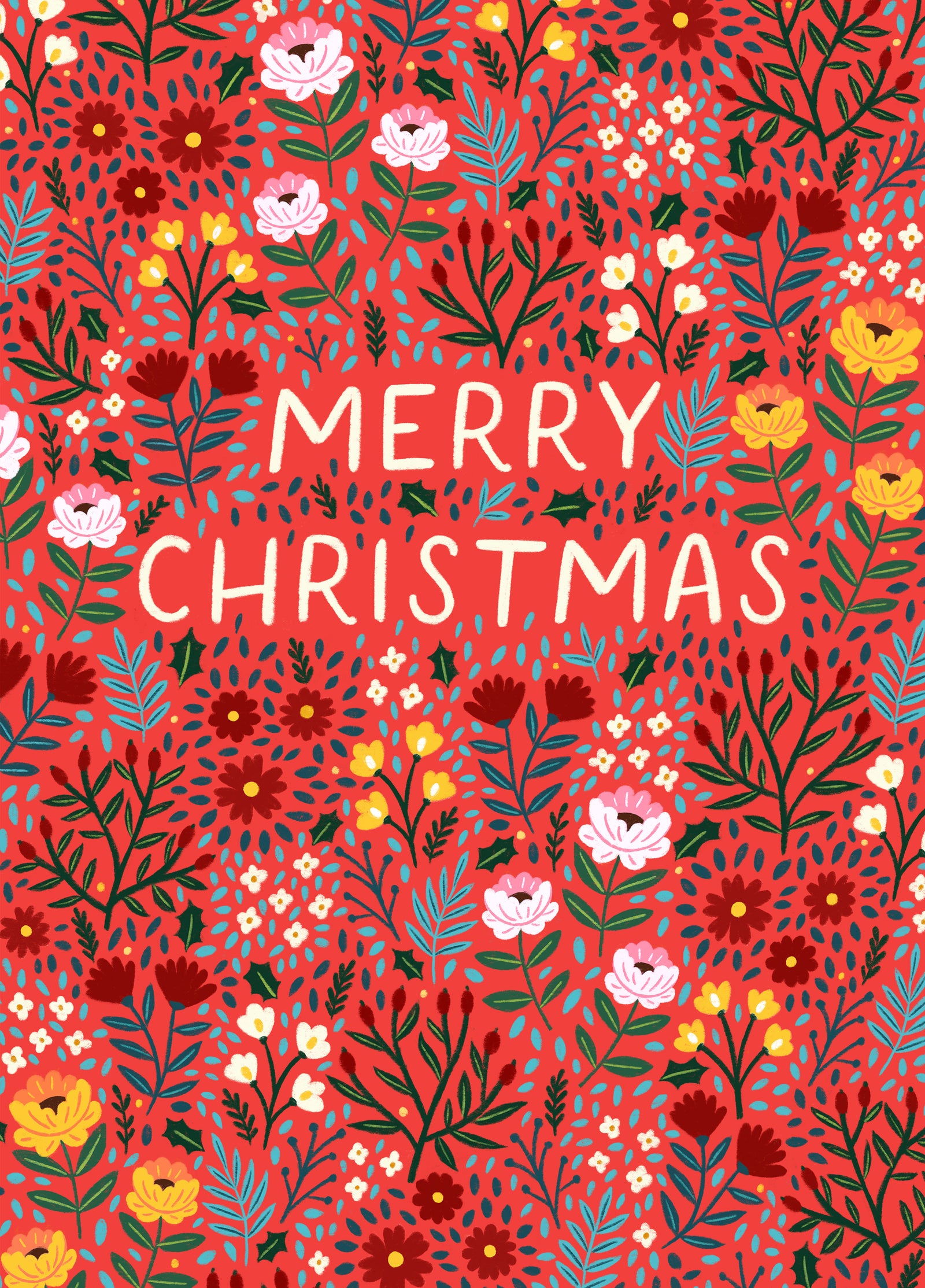 Classic Christmas Card - Holly & Flowers