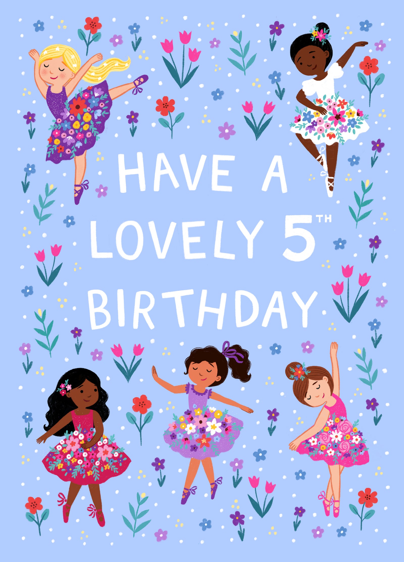 Pretty 5th Birthday Card - Ballerinas - For Her