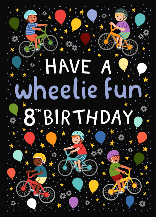 Cute 8th Birthday Card - Bikes - For Him