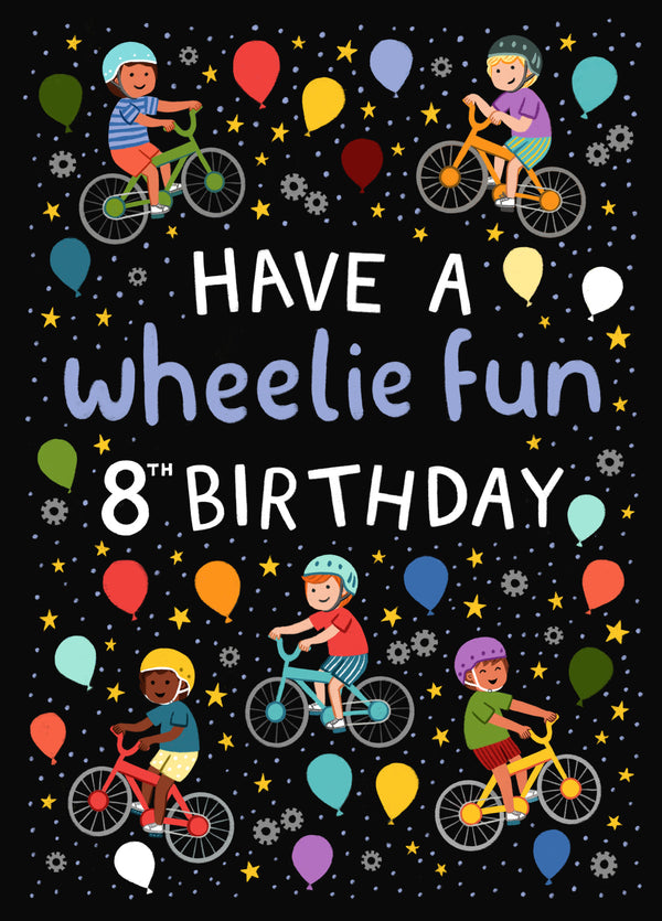 Cute 8th Birthday Card - Bikes - For Him