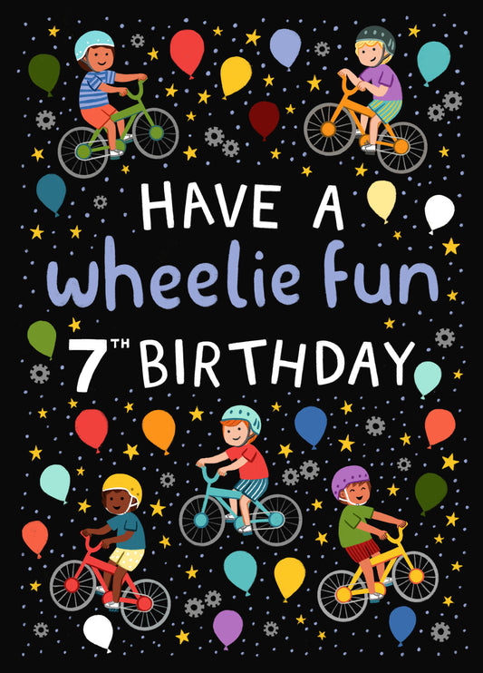 Cute 7th Birthday Card - Bikes - For Him