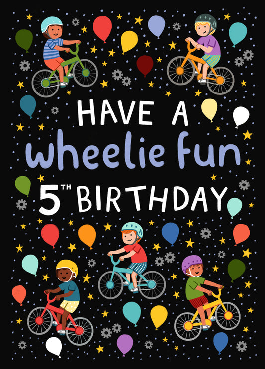 Cute 5th Birthday Card - Bikes - For Him