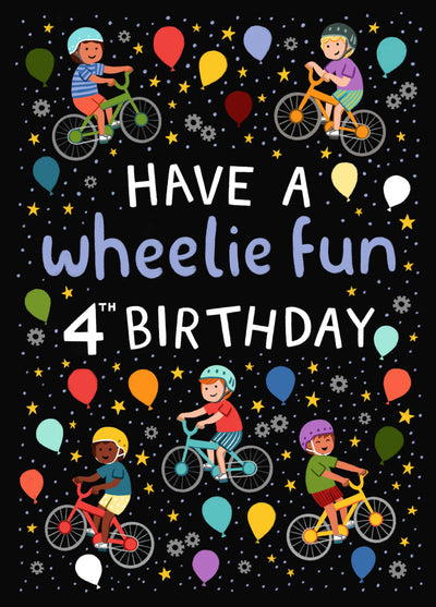 Cute 4th Birthday Card - Bikes - For Him