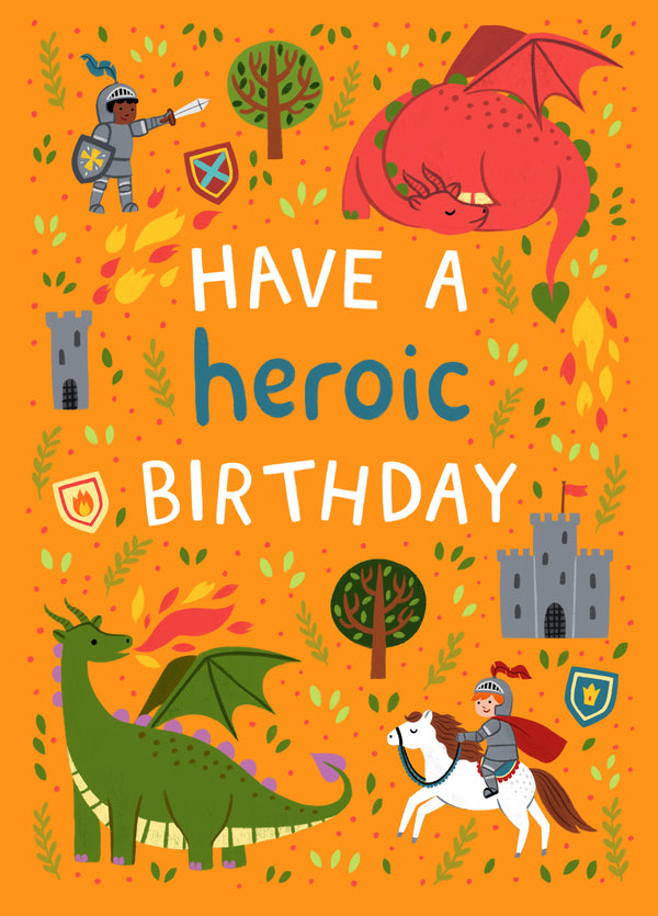 Cute Birthday Card - Heroic - Knights And Dragons