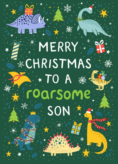 Cute Christmas Card - Son - Dinosaurs