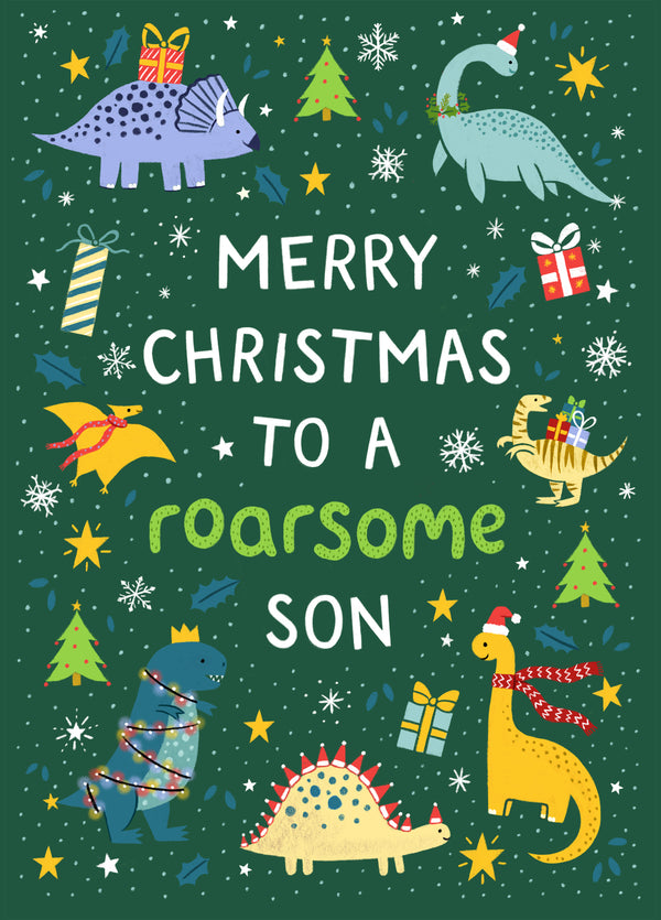 Cute Christmas Card - Son - Dinosaurs