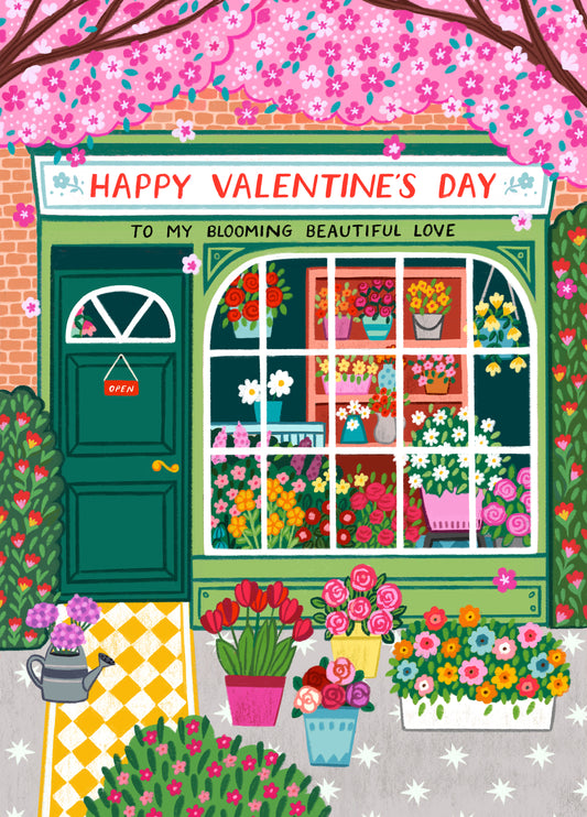 Romantic Flower Florist Shop Valentine's Day Card -For Fiancé, Girlfriend, Wife