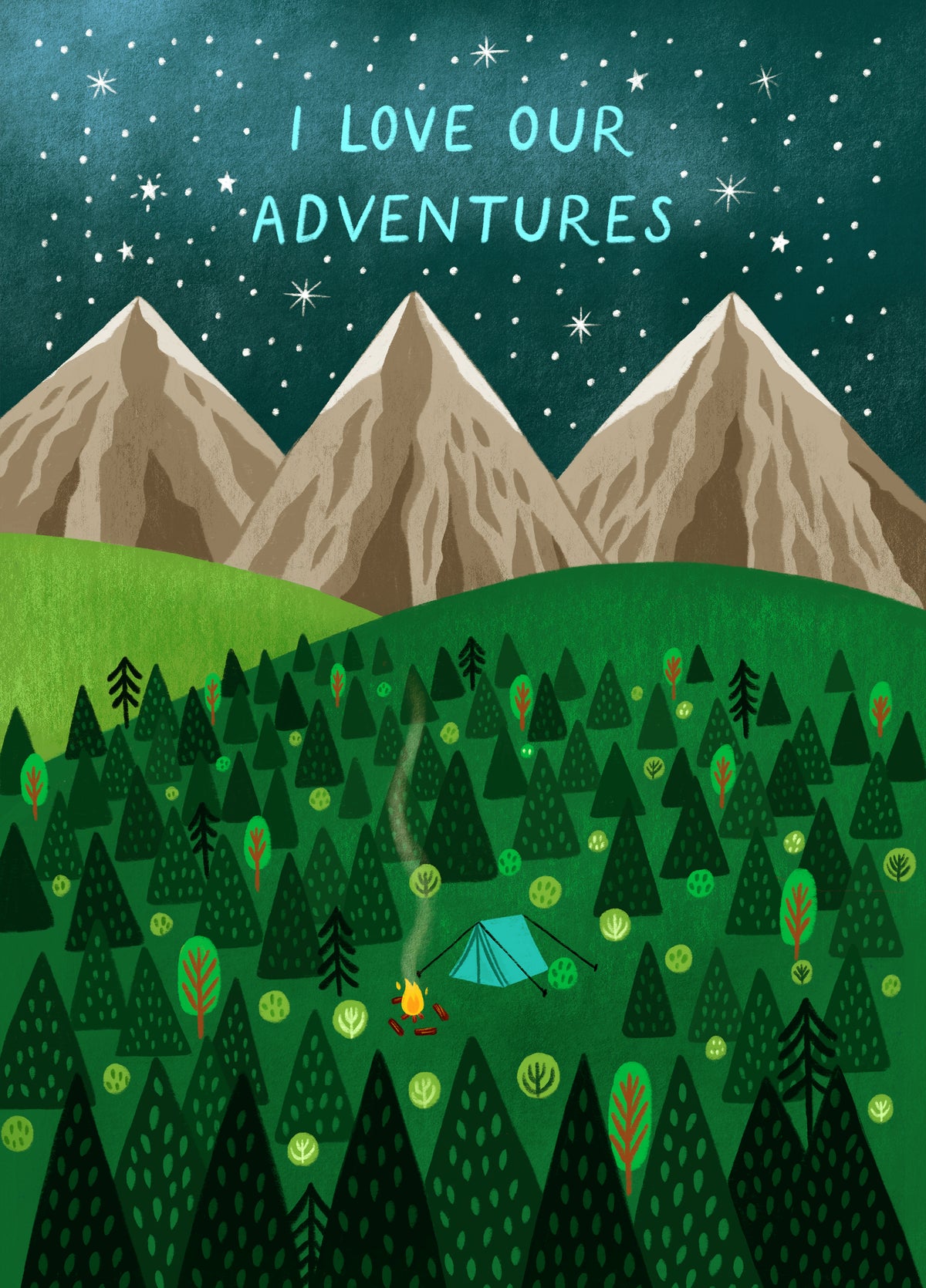 Sweet Camping Mountains Valentine's Or Anniversary Card - I Love Our Adventures