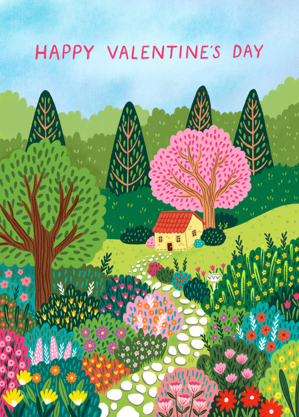 Pretty Valentine's Day Card - Colourful Garden - For Her - Girlfriend, Wife