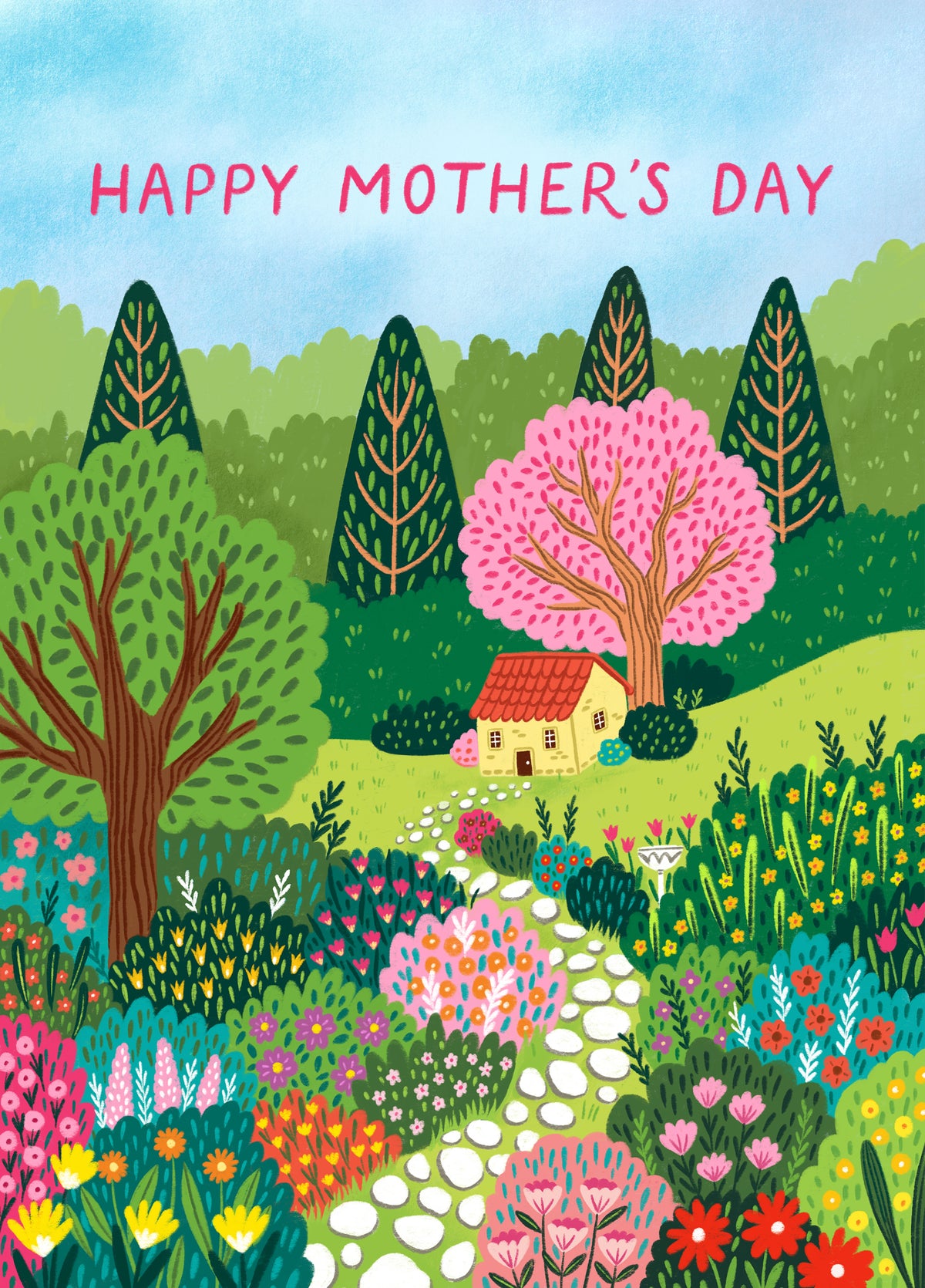 Pretty Mother's Day Card - Colourful Garden - Cherry Blossom Tree