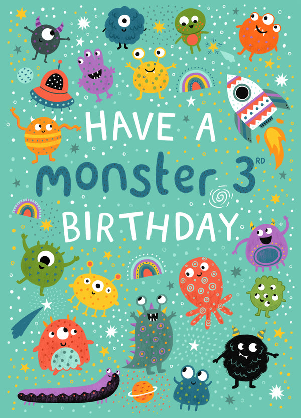 Cute Birthday Card - Monster - 3rd Birthday