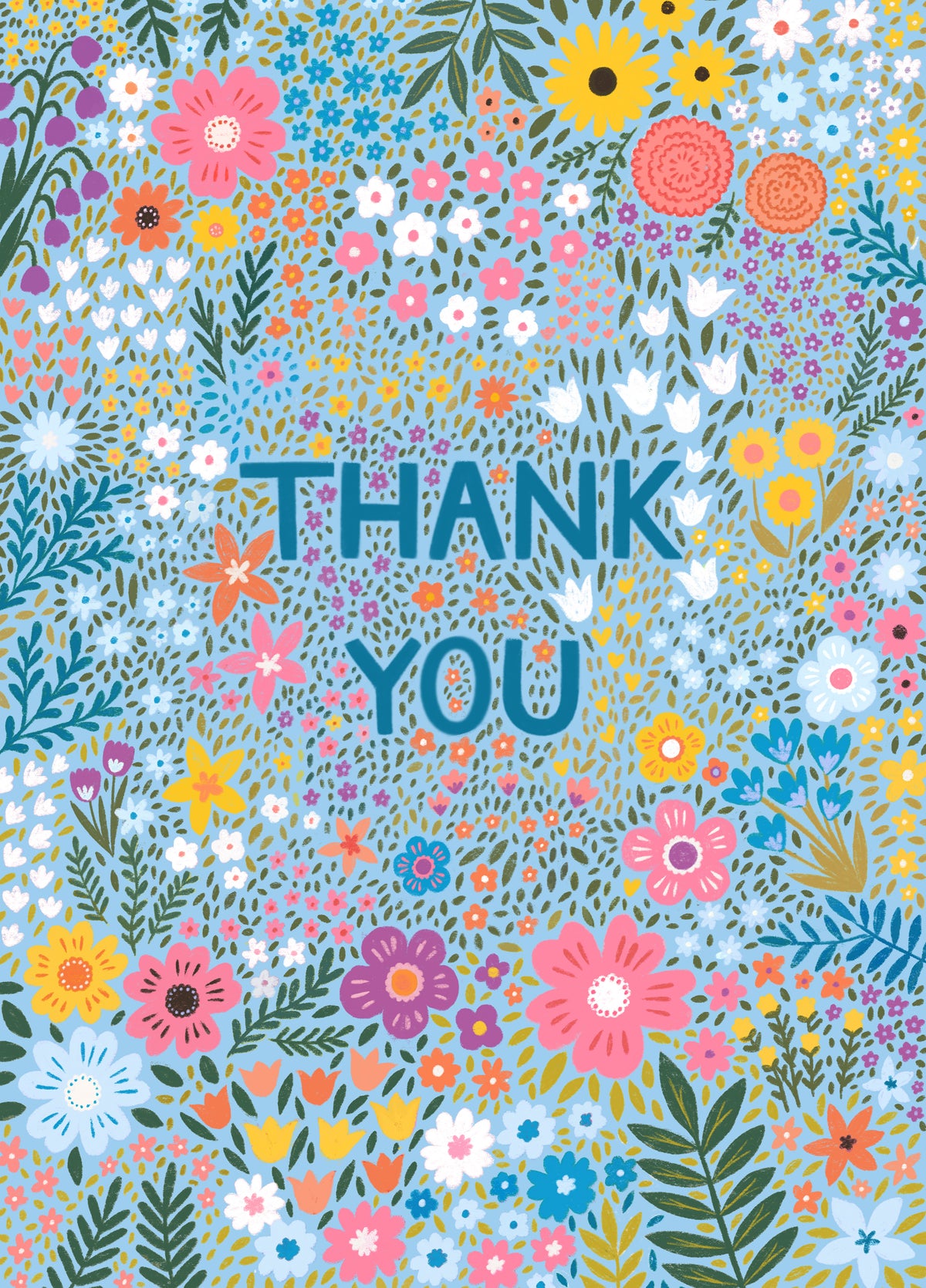 Blue Floral Thank You Card