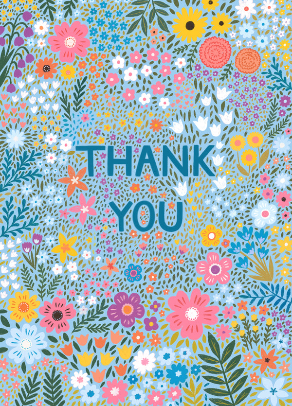 Blue Floral Thank You Card