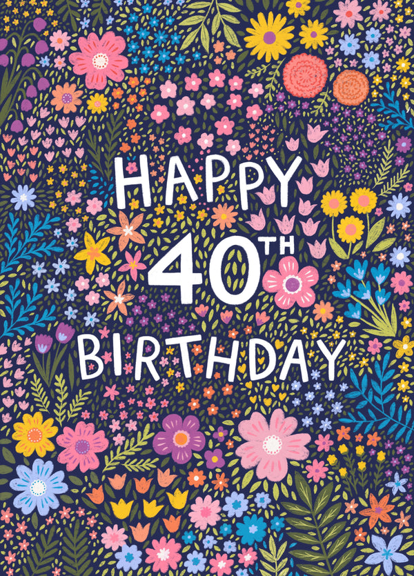 Pretty Birthday Card - Floral 40th