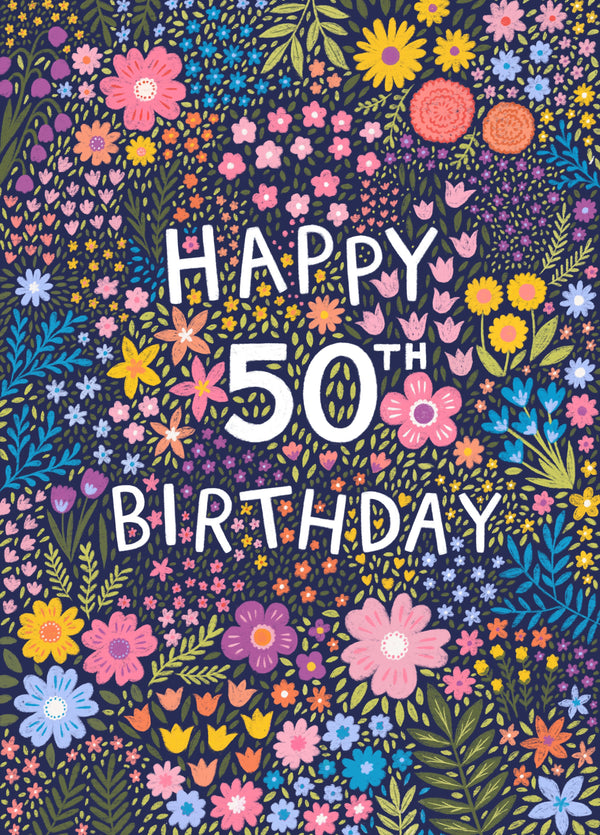 Pretty Birthday Card - Floral 50th