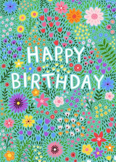 Floral Teal Happy Birthday Card For Her