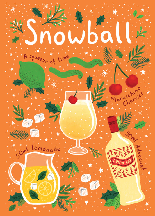 Cute Christmas Card - Snowball Cocktail Recipe - Festive