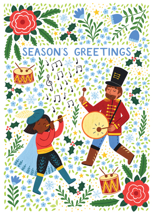 Pretty Christmas Card - Twelve Days Of Christmas - Pipers Piping & Drummers Drumming