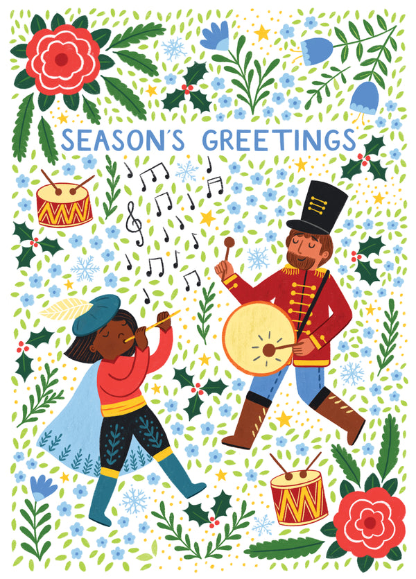 Pretty Christmas Card - Twelve Days Of Christmas - Pipers Piping & Drummers Drumming