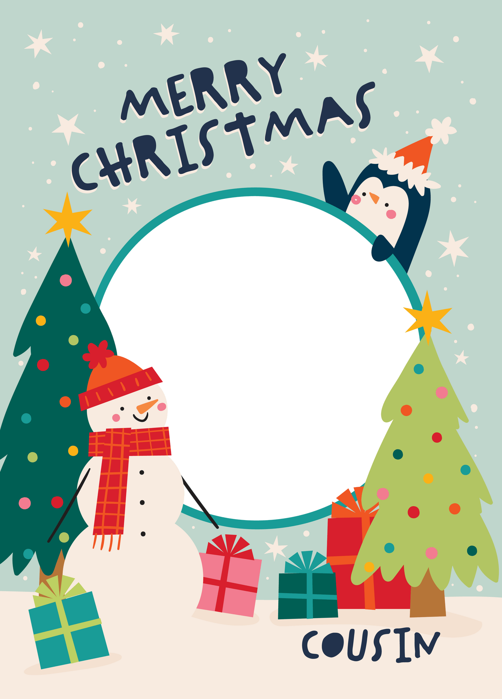Cousin Christmas Scene Photo Upload Card