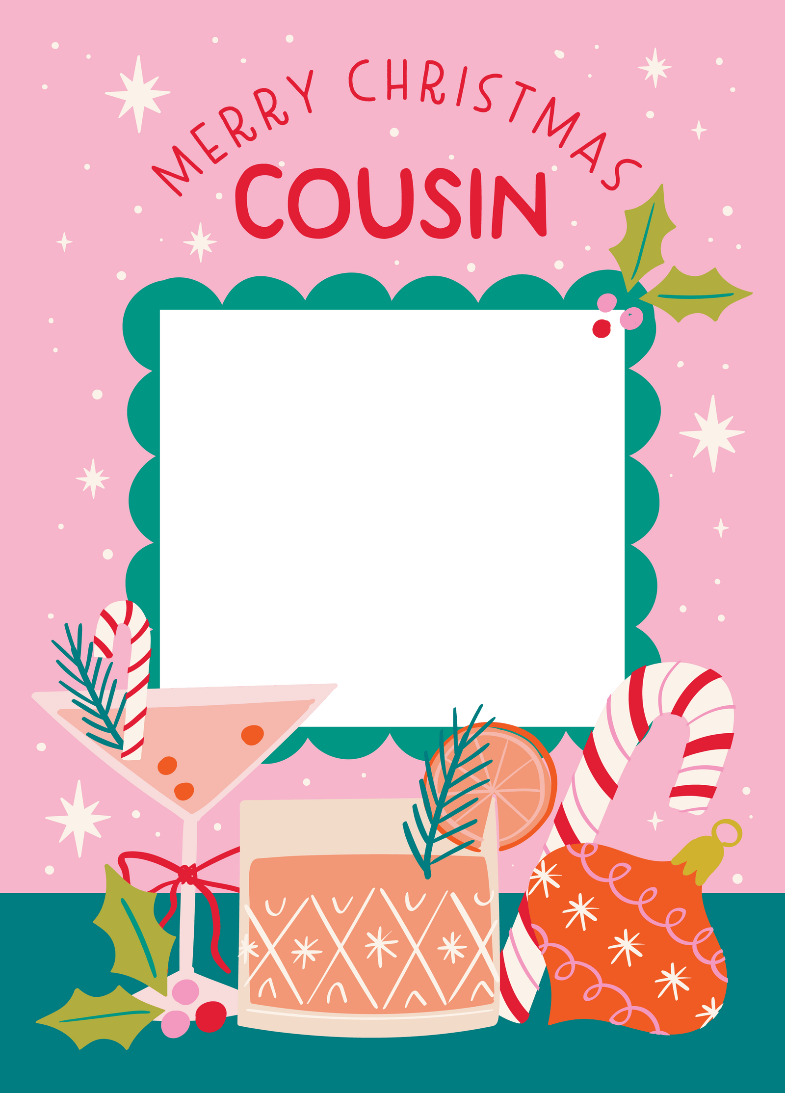 Cousin Festive Drinks Photo Upload Card