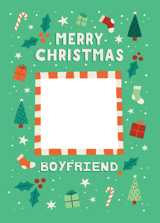 Boyfriend Xmas Icons Photo Upload Card