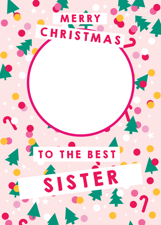 Sister Christmas Confetti Photo Upload Card