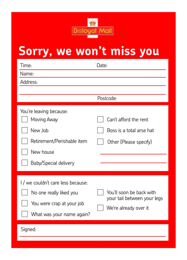 We Won't Miss You Card