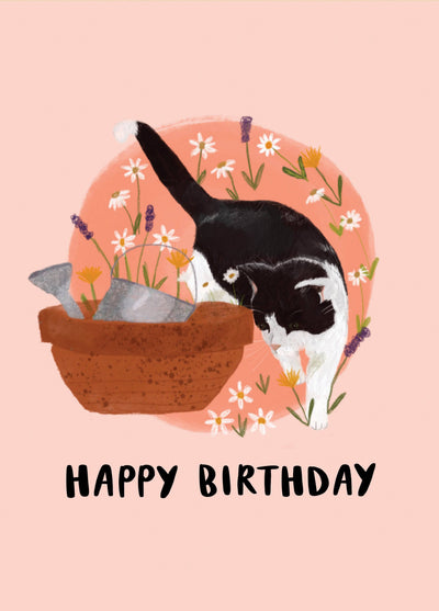 Garden Cat With Flowers Card