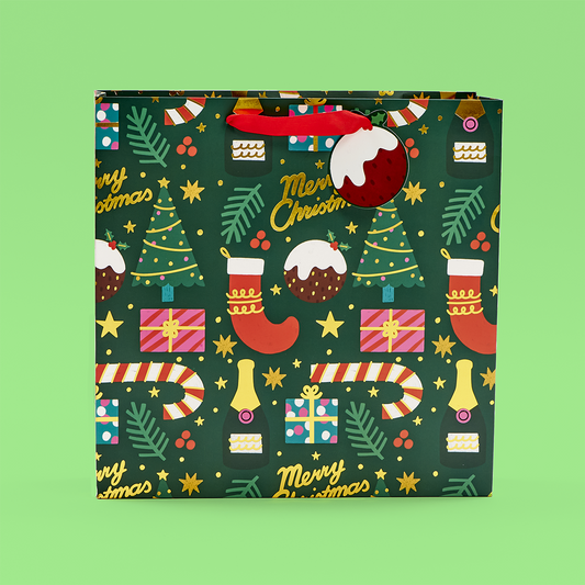 Xmas Icons Forest Green Large Gift Bag