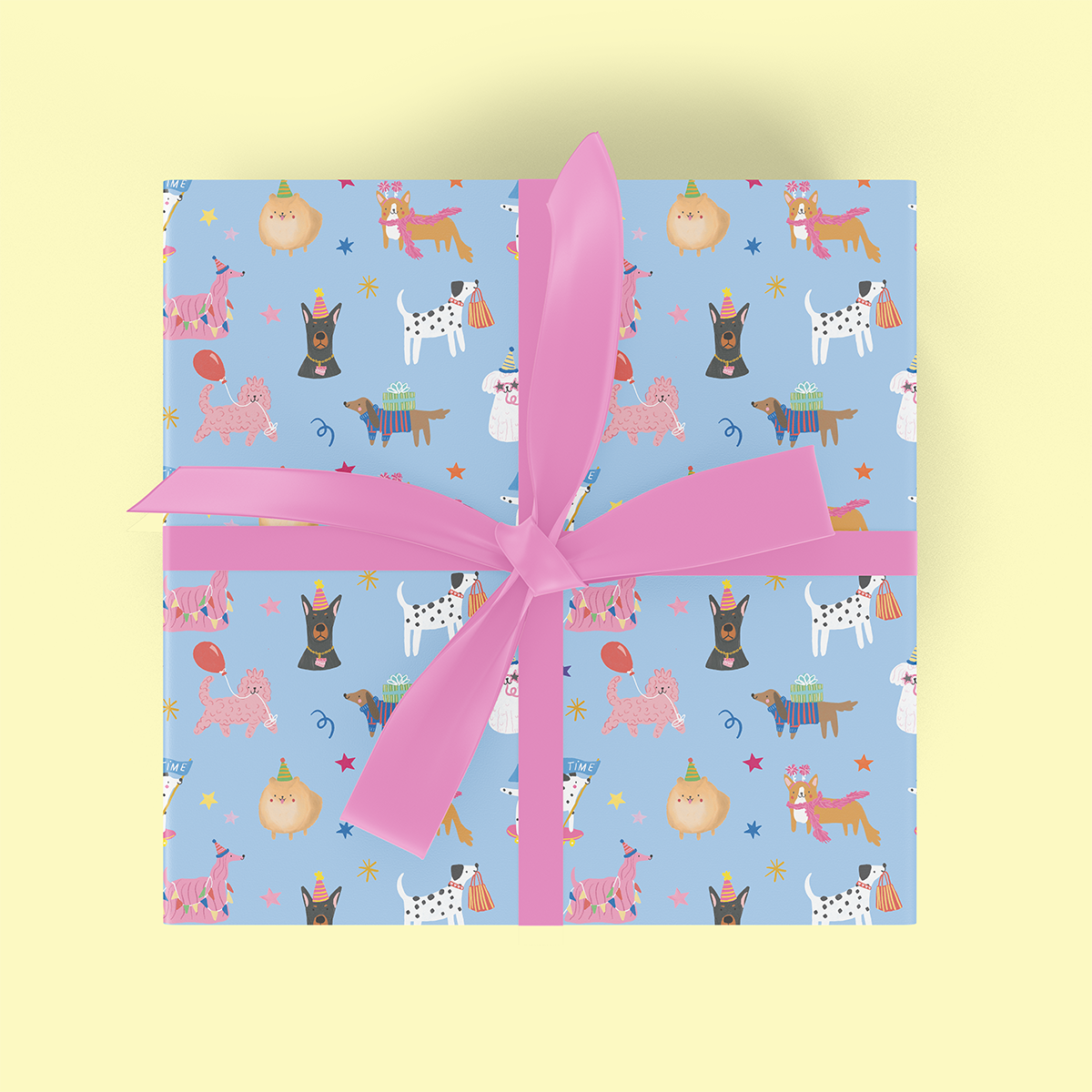Birthday Dogs on Blue Flat Wrap
