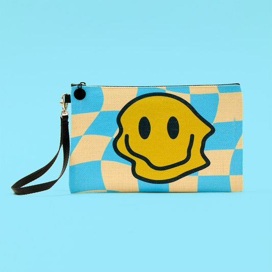 Blue Wavy Smiley Cosmetic Bag