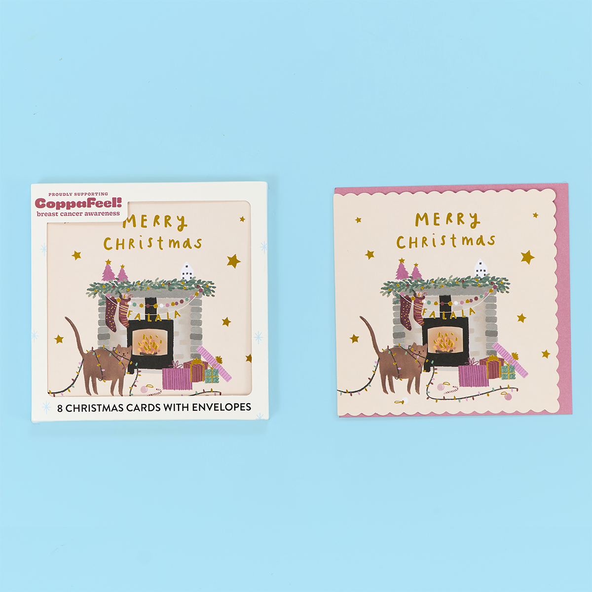 Cat Fireplace Scene Card Pack