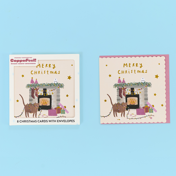 Cat Fireplace Scene Card Pack