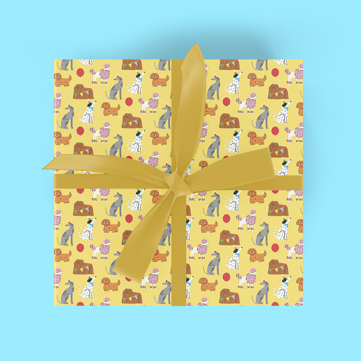 Birthday Dogs Butter Yellow Flat Wrap