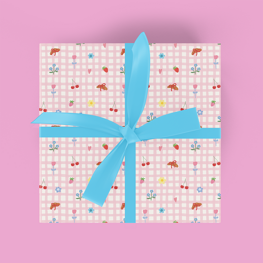 Pink Check Food Icons Flat Wrap