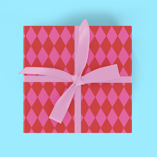Xmas Flatwrap Pink Red Harlequin