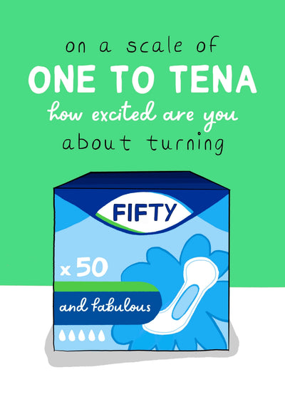 Scale Of One To Tena 50th Birthday Card