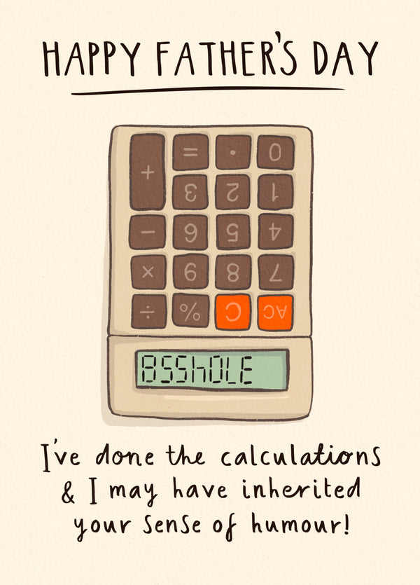 Rude Father's Day Card - Asshole - Retro Calculator