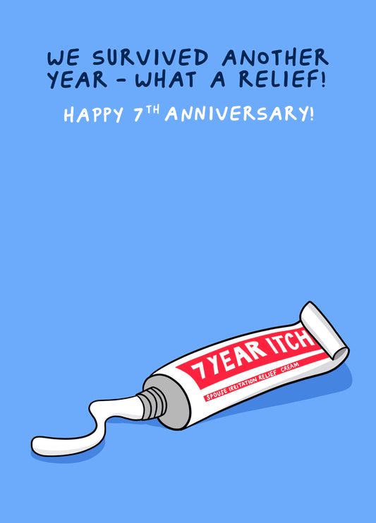 Funny Anniversary Card - 7 Year Itch 7th Anniversary Card For Husband Or Wife
