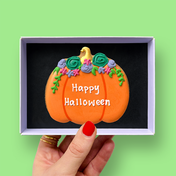 Floral Pumpkin Halloween Letterbox Iced Cookie